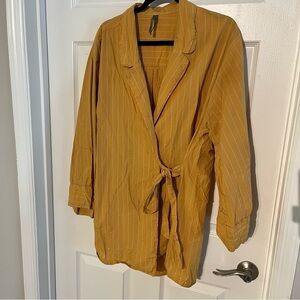 #PlusSize Anthropologie 100% Cotton Yellow/White Stripped Wrap Top